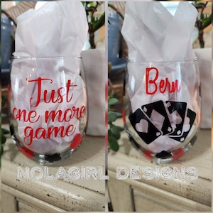 Wijnglas kaartspel, nog één hand, pokerglas, game-avond, rummy-wijnglas, nog één spel, uitverkoop, gepersonaliseerde wijnglazen, kaarten