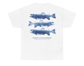 Vintage Trout Graphic Tee: Cyanotype Print, West Virginia Fishing