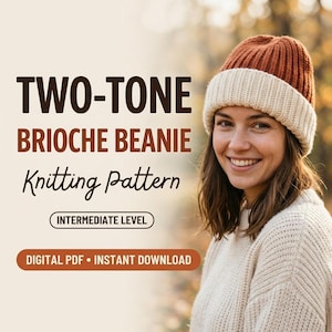 Modello per berretto a maglia brioche, cappello bicolore in PDF per lavorazione circolare