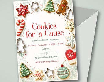 Christmas Cookie Decorating Fundraiser Invitation, Charity Bake Event Invite, Editable Canva Template