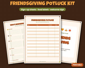 Friendsgiving Potluck Sign Up Sheet, Allergen Food Labels, Welcome Sign, Thanksgiving Printable Kit