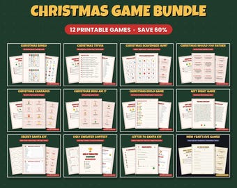 Christmas Party Games Bundle, 12 Printable Games, Bingo, Trivia, Charades for Kids Office