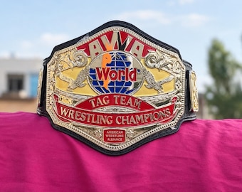 AWA World Tag Team Wrestling Championship Belt, Gold Plated Title Collectible