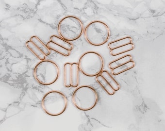 3 Sets 5/8" Rose Gold Metal Rings and Sliders Premium Jewelry Quality Bra Adjusters Nickel Free 12mm Bra Making Bramaking