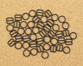 12 Sets 3/8" Black Nylon Rings and Sliders for Bra Making and Lingerie Sewing 10mm Bra Adjusters Bramaking