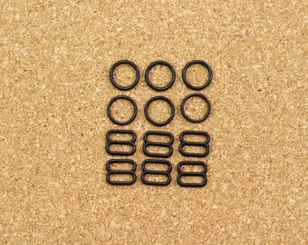 3 Sets 3/8" Black Nylon Rings and Sliders for Bra Making and Lingerie Sewing 10mm Bra Adjusters Bramaking