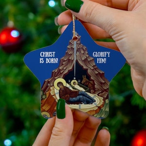 Blue Christ is Born! Nativity Ceramic Ornament, 3 Shapes, Orthodox Nativity Ornament, Christmas Decoration, Santa Claus , Orthodox Icon