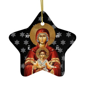 Black Theotokos Ceramic Ornament, 3 Shapes, Orthodox Nativity Ornament, Christmas Decoration, Mother of God, Orthodox Icon, Christmas Gift