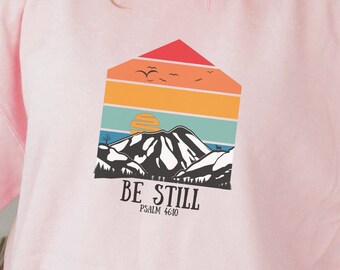 Sudadera con capucha «Be Still and Know»: Sudadera retro de fe cristiana