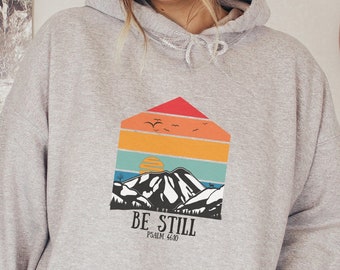Sudadera con capucha cristiana retro "Be Still", sudadera inspiradora de fe.