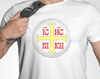 Maglietta cristiana ortodossa ICXC NIKA, unisex, con tema religioso.