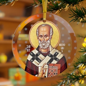 Saint Nicholas Snowflakes Glass Ornament, Orthodox Nativity Ornament, Christmas Decoration, Santa Claus , Orthodox Icon, Gift, Christian