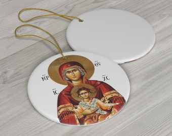 Theotokos Ceramic Christmas Ornament, Orthodox Icon