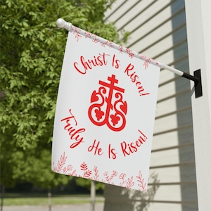 Christ Is Risen Truly Garden & House Banner, Christ Is Risen Banner, Truly He is Risen, Floral Cross, Orthodox Easter, Gift, House banner