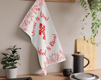 Funda para cesta de Pascua ortodoxa, paño de cocina con cruz rusa de Cristo resucitado
