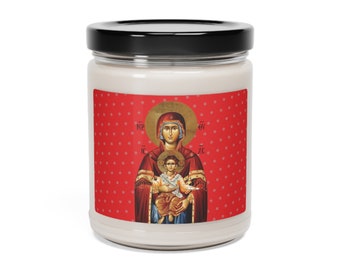 Theotokos Christmas Candle, Orthodox Icon Candle, Reusable Glass Candle, Nativity Gift, Catholic, Christian, Mother Of God, Mary And Jesus