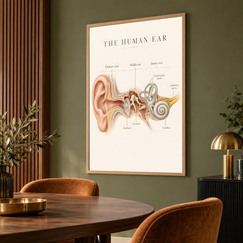 Human Ear Anatomy Poster, Vintage Medical Illustration, Audiologist ...