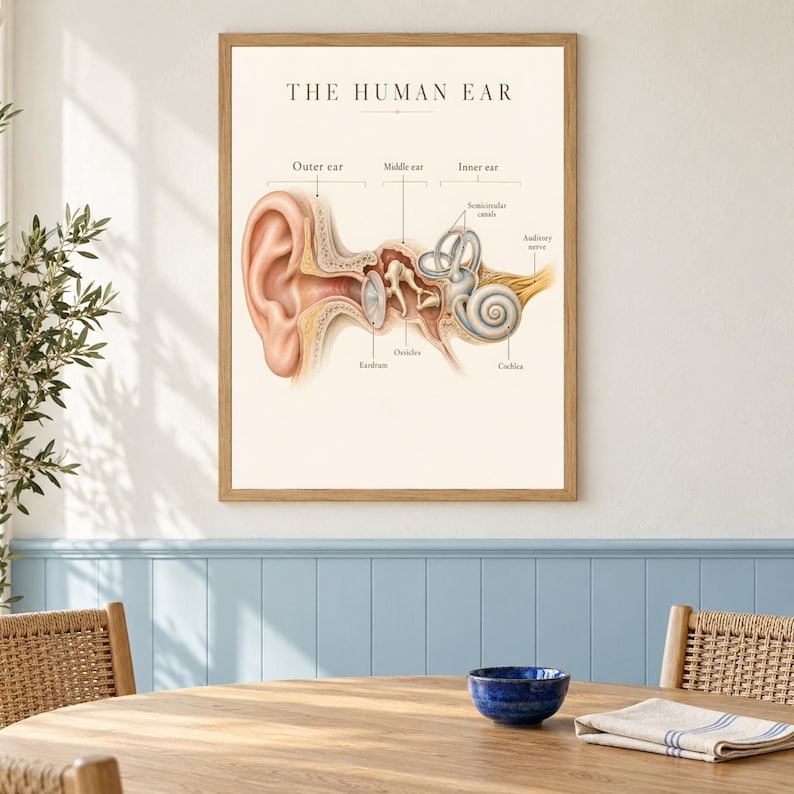 Human Ear Anatomy Poster, Vintage Medical Illustration, Audiologist ...