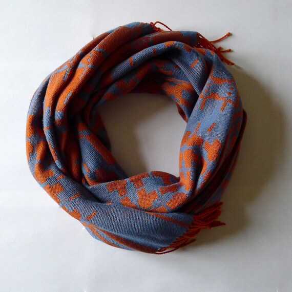 Items similar to Blue & Orange Scarf, Handwoven, 15" x 79" on Etsy