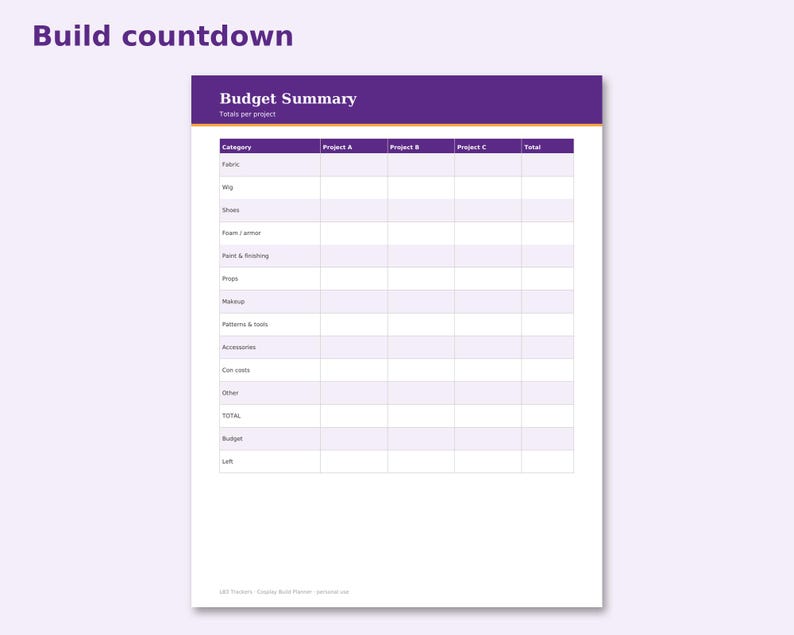Cosplay Build Planner preview: Build countdown