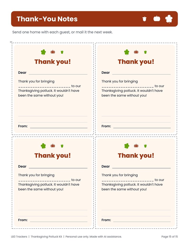 Thanksgiving Potluck Sign Up Sheet Printable - actual page 15 preview