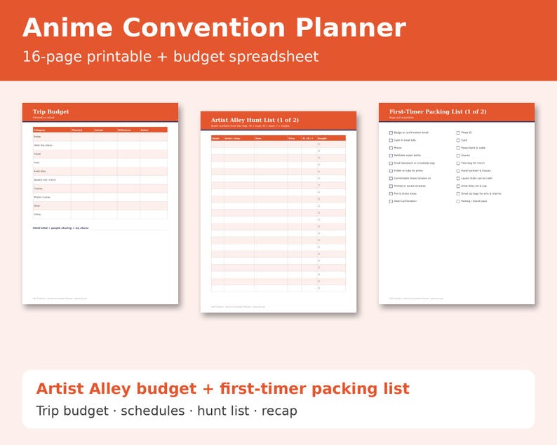 Anime Convention Planner cover showing sample pages