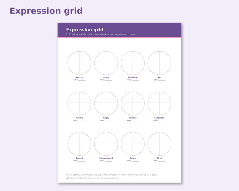 OC Character Design Sheets preview: Expression grid