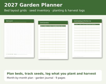 2027 Garden Planner Printable, Vegetable Garden Journal, Seed Inventory and Planting Log, Raised Bed Layout Grid, Harvest Tracker