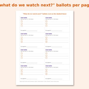 Anime Club & Watch Party Kit preview: 8 "what do we watch next?" ballots per page