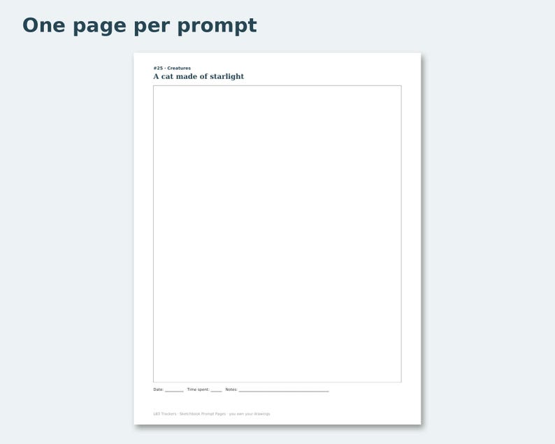 Sketchbook Prompt Pages preview: One page per prompt