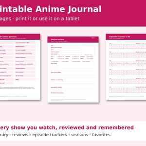 Anime Journal Printable, Anime Watch Log, Anime Review Template, Episode Tracker, Watchlist, Digital Anime Journal for Tablet PDF