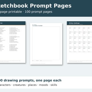 100 Drawing Prompts Printable, Sketchbook Prompt Pages, 30 Day Art Challenge, Drawing Ideas for Artists, Art Journal PDF