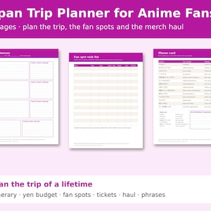 Japan Trip Planner Printable for Anime Fans, Japan Travel Planner, Japan Itinerary, Packing List, Yen Budget, Merch Haul Tracker PDF