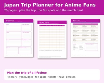 Japan Trip Planner Printable for Anime Fans, Japan Travel Planner, Japan Itinerary, Packing List, Yen Budget, Merch Haul Tracker PDF
