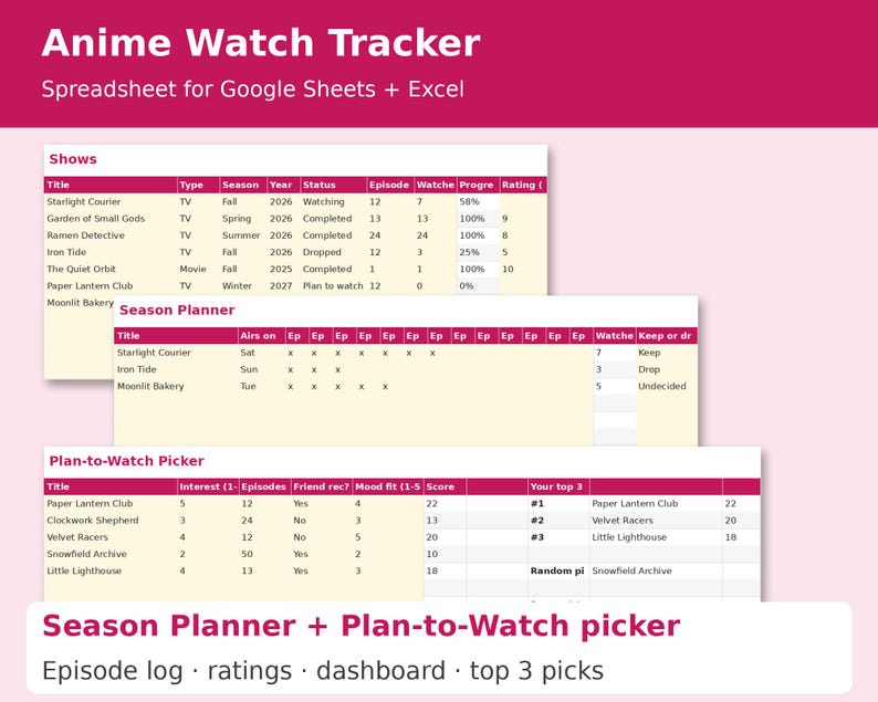Anime Watch Tracker cover showing sample pages