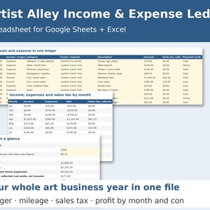 Artist Alley Income & Expense Ledger cover showing sample pages