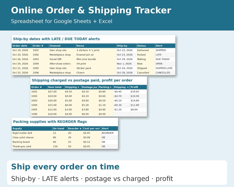 Online Order & Shipping Tracker cover showing sample pages