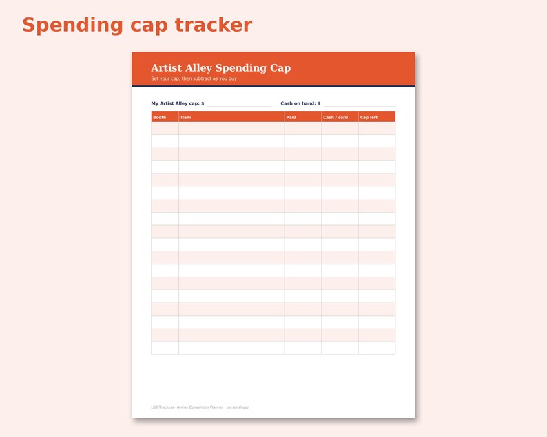 Anime Convention Planner preview: Spending cap tracker