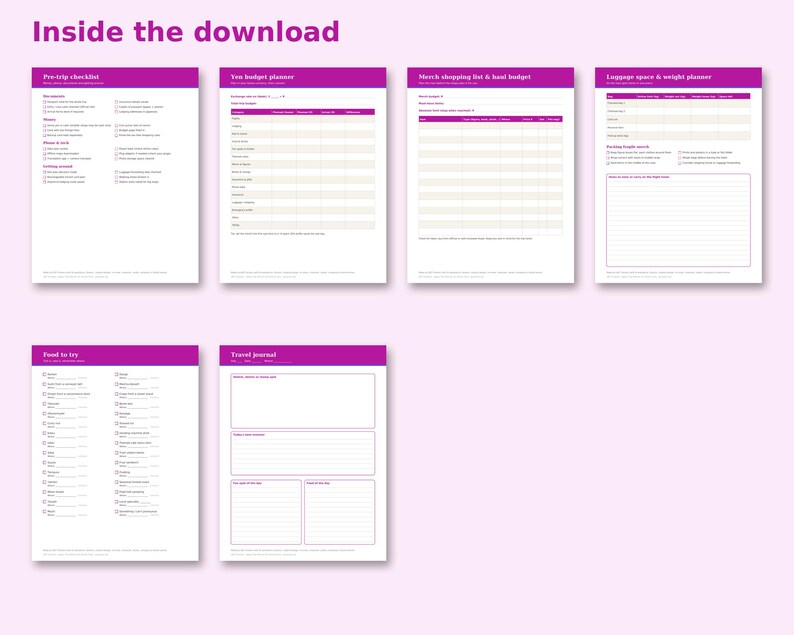 Inside the Japan Trip Planner for Anime Fans: sample pages