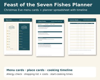Feast of the Seven Fishes Menu and Planner, Christmas Eve Dinner Printable, Italian Christmas Menu Card, Place Cards, Seafood Spreadsheet