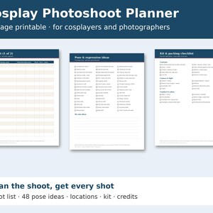 Cosplay Photoshoot Planner Printable, Shot List Template, Cosplay Pose Ideas, Location Scouting, Photoshoot Checklist PDF
