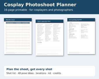 Cosplay Photoshoot Planner Printable, Shot List Template, Cosplay Pose Ideas, Location Scouting, Photoshoot Checklist PDF
