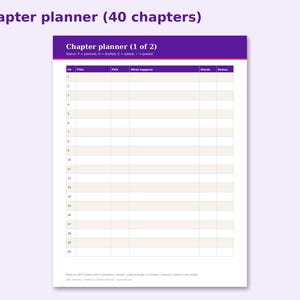Fanfiction Writing Planner preview: Chapter planner (40 chapters)