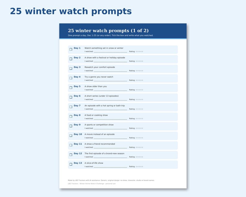 Winter Anime Watch Challenge preview: 25 winter watch prompts