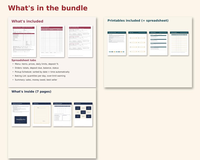 Inside pages from the three holiday kits in the bundle