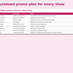 Convention Seller Content Calendar preview: Countdown promo plan for every show