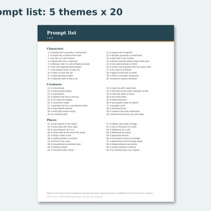 Sketchbook Prompt Pages preview: Prompt list: 5 themes x 20