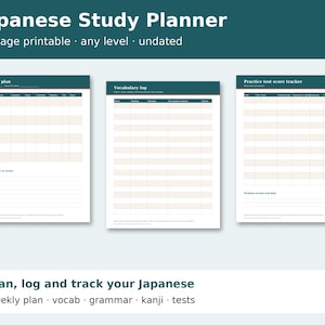Japanese Study Planner Printable, JLPT Study Plan, Vocabulary Log, Grammar Notes, Kanji Tracker, Language Learning Planner PDF