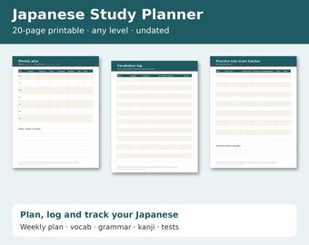 Japanese Study Planner Printable, JLPT Study Plan, Vocabulary Log, Grammar Notes, Kanji Tracker, Language Learning Planner PDF