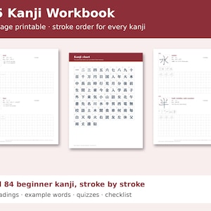 N5 Kanji Practice Workbook Printable, 84 Japanese Kanji with Stroke Order, Readings, Practice Sheets, JLPT N5 Study PDF